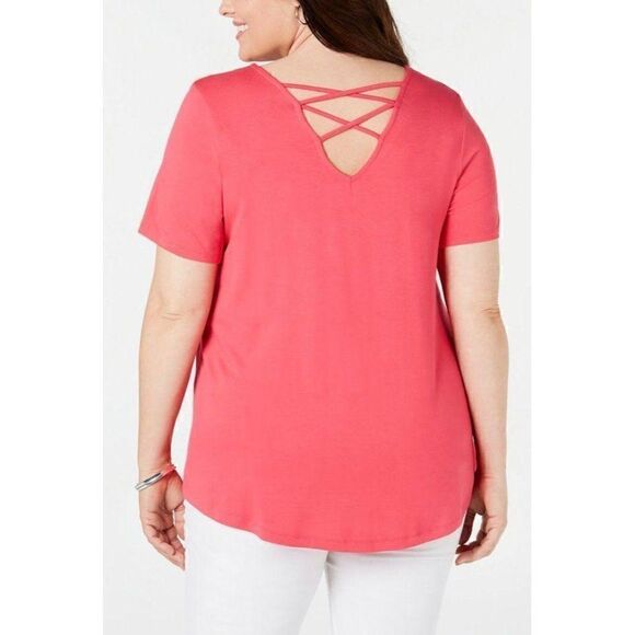 JM Collection Blouse Top 1X Plus Pink Crisscross - Picture 7 of 7